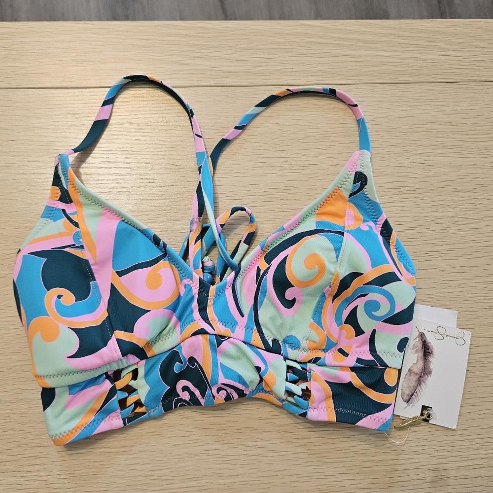 Jessica Simpson Multicolor Swirl Bikini Top Hippy Small NWT